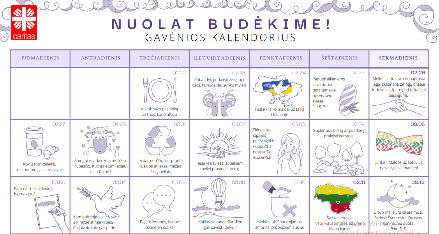 Caritas Gavėnios kalendorius